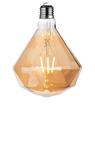Diamond-shaped LED bulb emitting warm white light