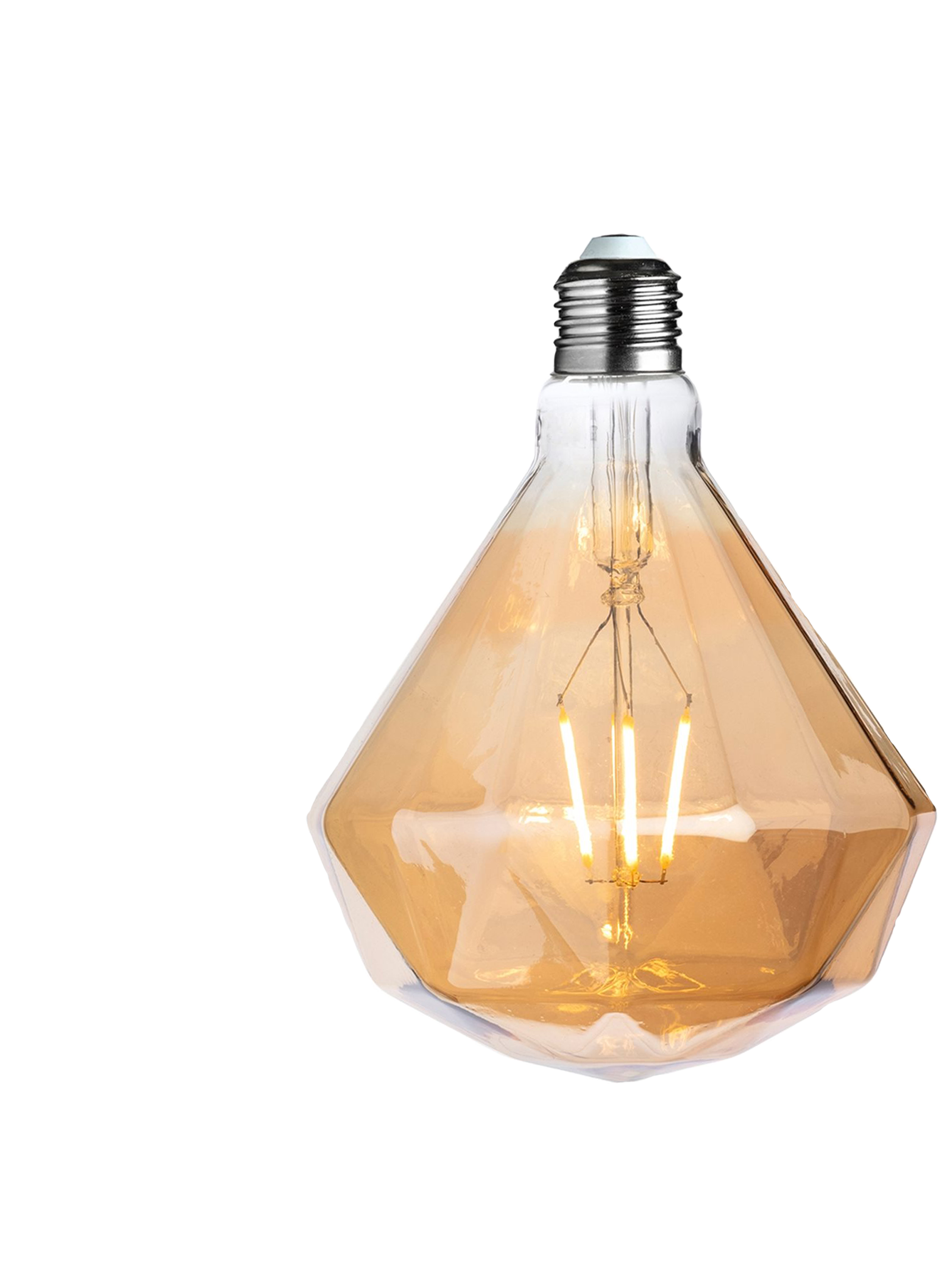 Diamond-shaped LED bulb emitting warm white light